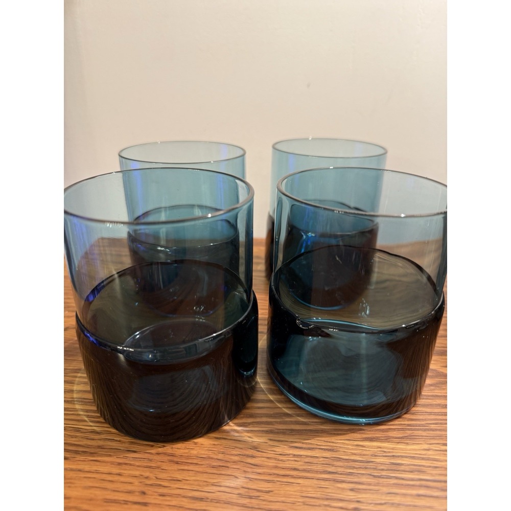 Pier One Double Dipped Teal Rocks Barware Hand blown Organic Base MCM‎ Vtg 00s
